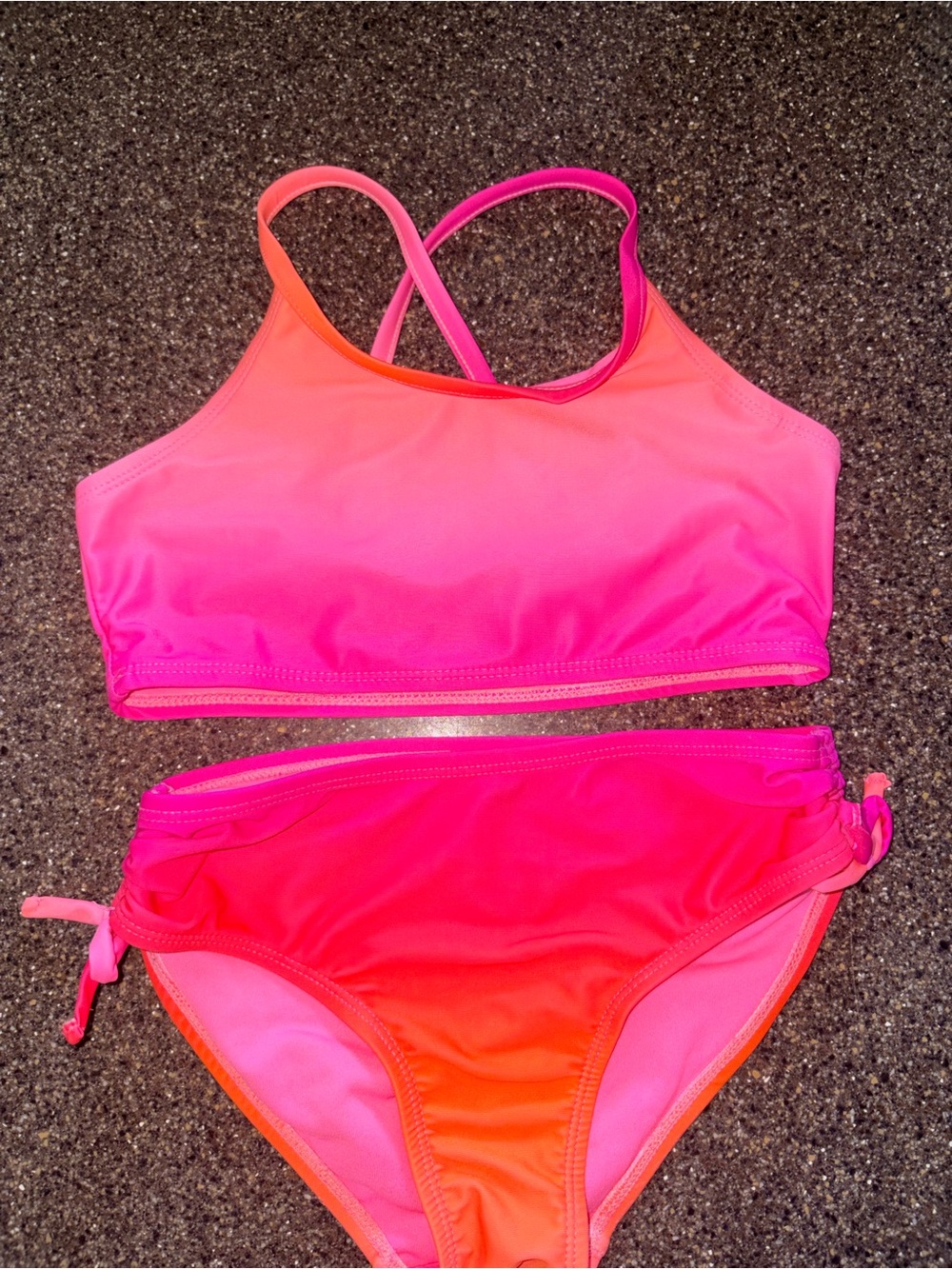 GAP Girls Neon Pink to Coral Ombre Crossback Swim Bikini